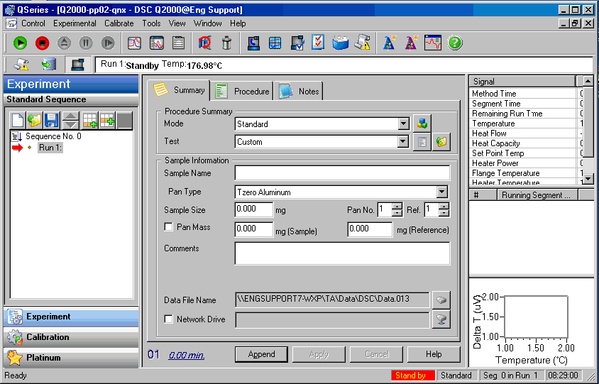 DSC Instrument Control Window