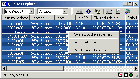 Q Series Explorer Pop-up Menu